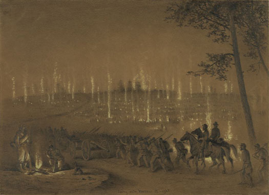 Sketch by Edwin Forbes "Going into Camp at Night"