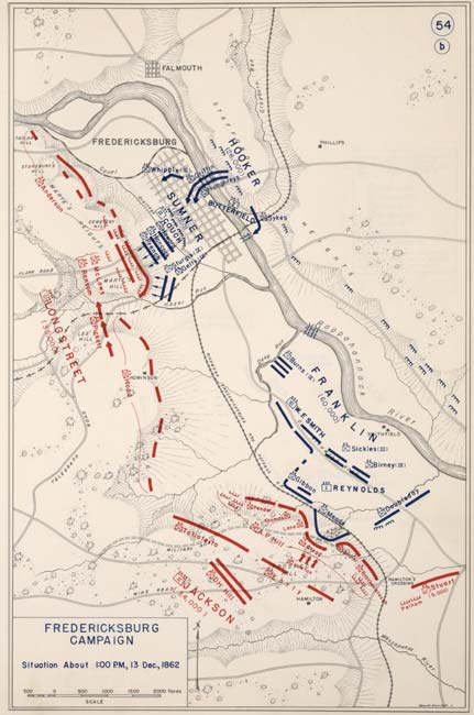 Battle of Fredericksburg, Map, 1pm Dec. 13