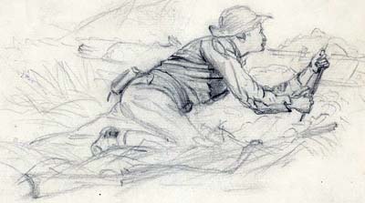Alfred Waud sketch of a soldier on the ground