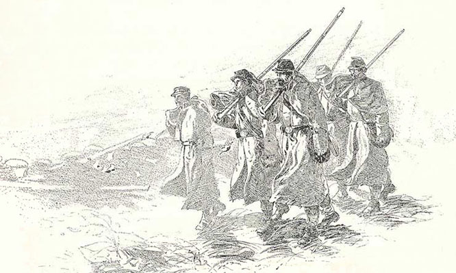 Illustration from battles & leaders; picket relief in winter