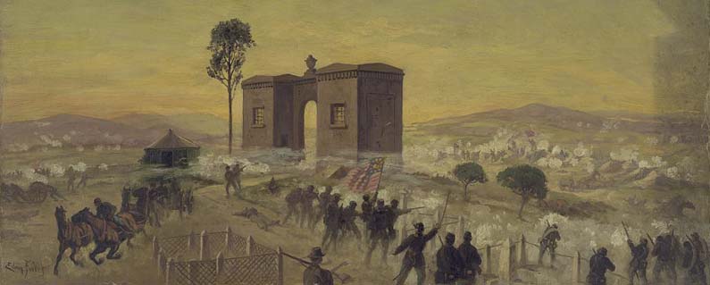Edwin Forbes painting of the Rebel charge on Cemetery Hill, July 2nd.