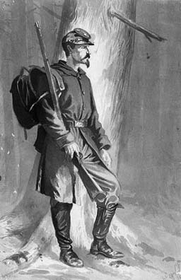Edwin Forbes painting of a Union soldier on guard
