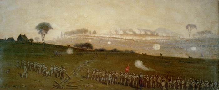Edwin Forbes painting of Pickett's Charge from the Confederate Side