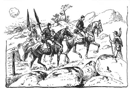Edwin Forbes engraving, Signalmen leaving the mountain