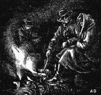 sketch of campfire at night