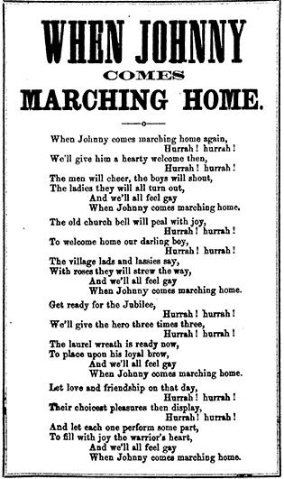 song sheet, when johnny comes marching home