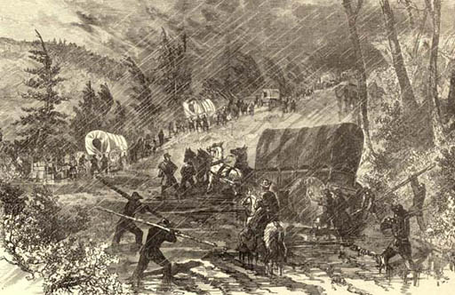 Illustration from Frank Leslie's; Rainy march on a mountain
