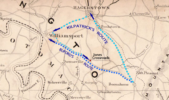 Map of the Cavalry Routes to Williamsport,  July 6