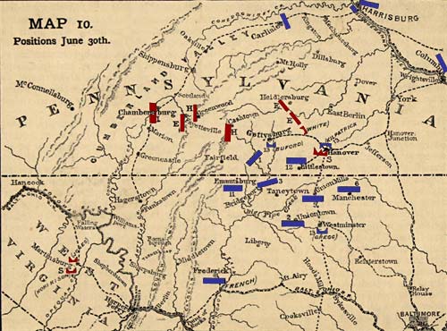 Map of Opposing Armies on June 30th 1863