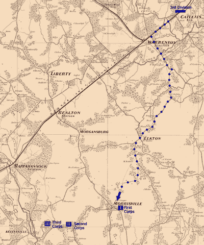 Map of First Corps March, November 7, 1863
