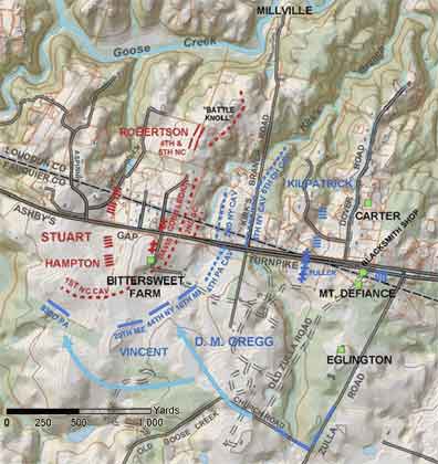Map of action at Bittersweet Farm, showing Fuller's Battery