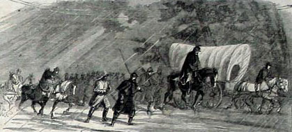 Harpers illustration of Soldiers marching in the rain