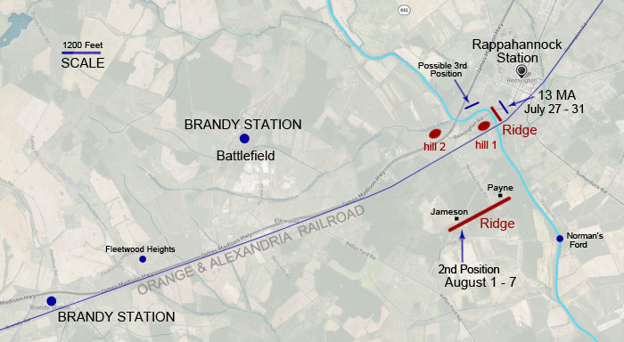 Map of Rappahannock Station with Positions of 13th MA indicated