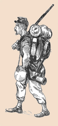 Charles Reed sketch of soldier in heavy marching gear