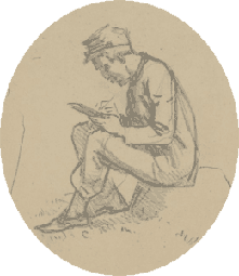 Charles Reed sketch of soldier writing a letter
