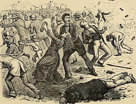 graphic of people fleeing gunfire during a riot