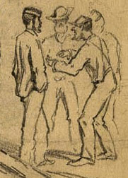 Frank Schell Illustration, cropped, of soldiers talking