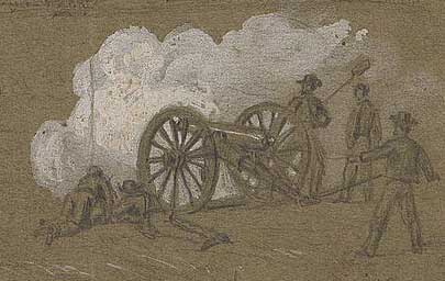 A.R. Waud sketch of Rebel Artillery at Gettysburg