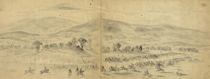 Alfred Waud sketch of Fighting near Ashby's Gap