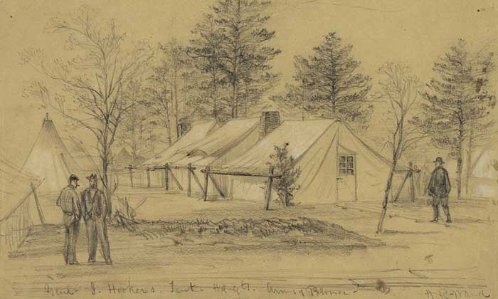A.R. Waud sketch of Gen. Hooker's tent at Hq