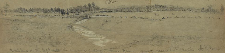 A. R. Waud sketch of the Rebel Line opposite Warren's position.