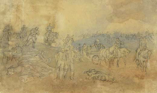 Artillery re-organizing on Cemetery Hill by A. Waud