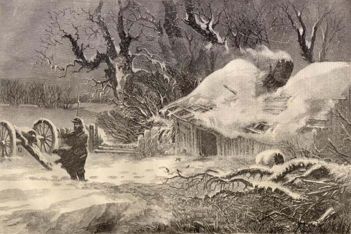 sketch of a picket in a snowstorm