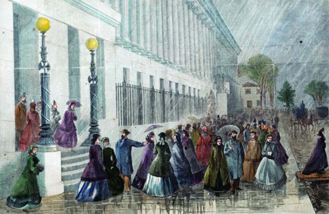 Women leaving the Treasury Building