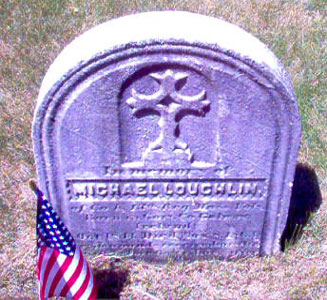 Michael Laughlins marker, St. Johns Catholic Cemetery, Worcester, MA