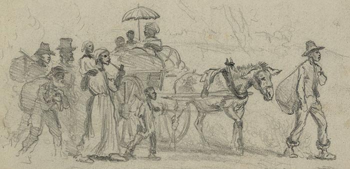 Edwin Forbes sketch of Contraband on the move