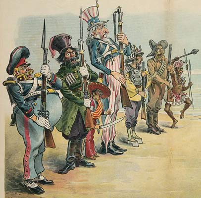 Illustration by Keppler of Puck Magazine, Various Nationalities as militia