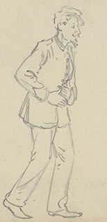 Charles Reed sketch of a man with a stomach ache