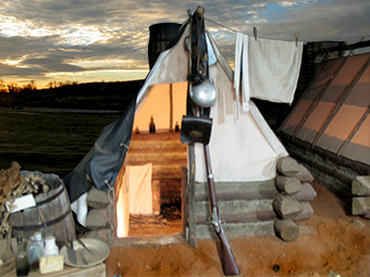 Composite image of soldier's hut