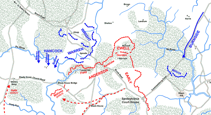 Hal Jesperson Map, Spotsylvania, May 9, 4 p.m.