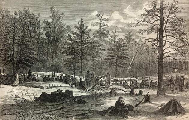 Harpers Weekly engraving of the ground where Gen. Sedgwick was shot