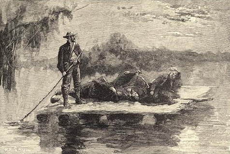 W. H. Shelton illustration of escapees on a raft