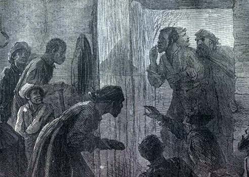 Graphic illustration of slaves helping escaped Union soldiers