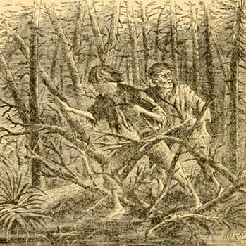 illustraton of two escaped men in the swamp