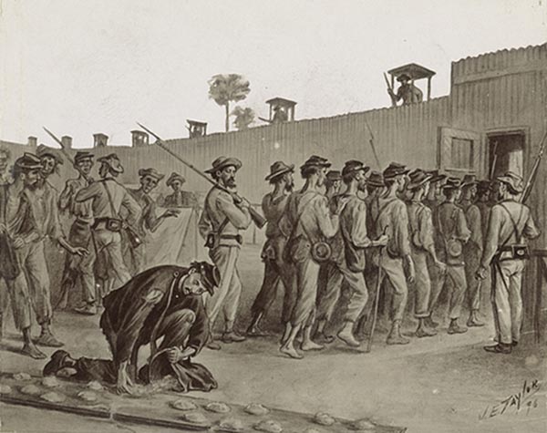 James E. Taylor sketch titled Leaving Andersonville