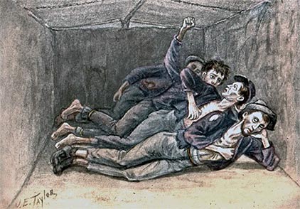 James E. Taylor illustration of prisoners spooning