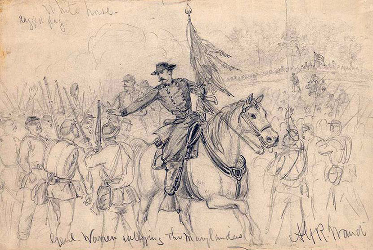 May 8 1864; Gen. Warren rallys troops with 13th MA flag