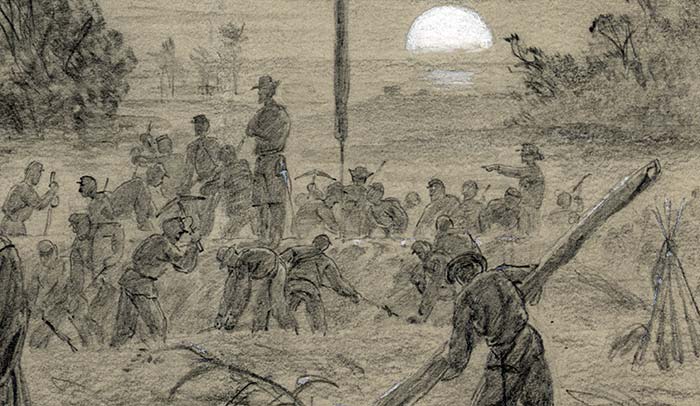 A.R. Waud sketch of Warren's soldiers digging works at Weldon RR